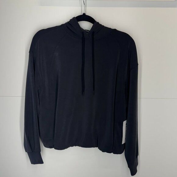 NWT Athleta Seasoft Bubble Hem Hoodie Sweatshirt in Black - Picture 2 of 10